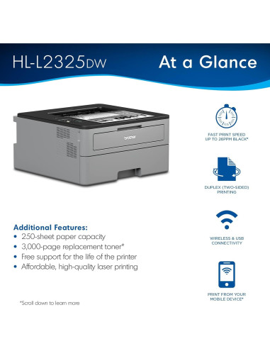 Impresora Láser Monocromática Brother HL-23 25DW Wi-Fi Duplex