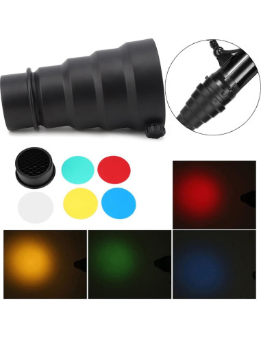 Kit Snoot Cónico Cyrank con 5 Filtros de Color para Flash