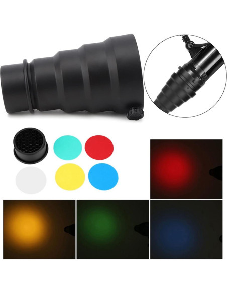 Kit Snoot Cónico Cyrank con 5 Filtros de Color para Flash Kit Snoot Cónico Cyrank con 5 Filtros de Color para Flash