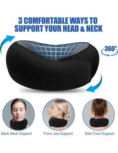 Almohada de Viaje Reizmet para Cuello con Espuma Memoria Negra
