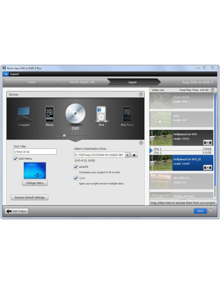 Dispositivo de captura de video USB 2.0 Corel Roxio Easy VHS a DVD 3 Plus Dispositivo de captura de video USB 2.0 Corel Roxio Easy VHS a DVD 3 Plus