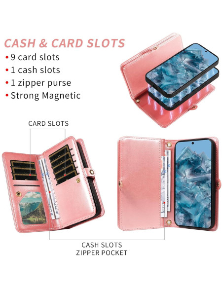 Funda Asuwish Oro Rosa para Google Pixel 8 Pro con Cartera Funda Asuwish Oro Rosa para Google Pixel 8 Pro con Cartera