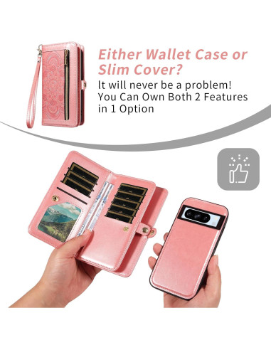 Funda Asuwish Oro Rosa para Google Pixel 8 Pro con Cartera