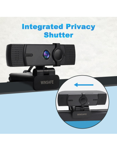 Webcam 4K WINSAFE UHV-50H-U2, Enfoque AI, Duales Micrófonos