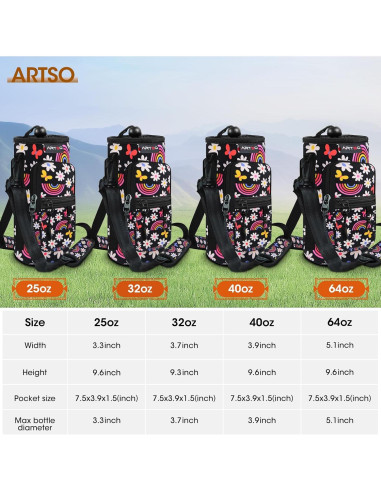 Bolsa Portabotellas ARTSO Neopreno 25oz Flores Arcoíris Negras