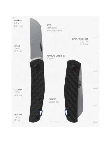 Cuchillo Plegable Tolerancia Cero 0230, Fibra de Carbono, 6.6 cm