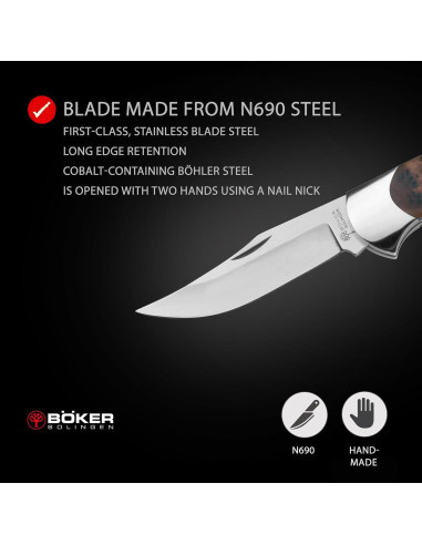 Cuchillo de Caza Plegable Boker Thuya con Hoja de Bloqueo 7.9 cm