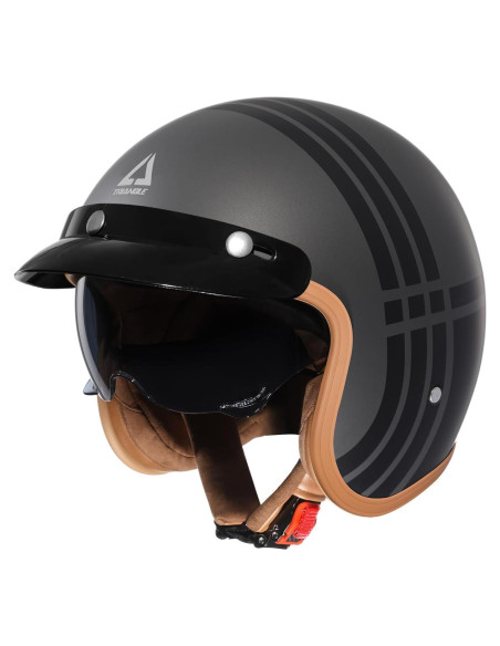 Casco TRIANGLE B206 3/4 Retro Gris Negro para Motocicleta Casco TRIANGLE B206 3/4 Retro Gris Negro para Motocicleta