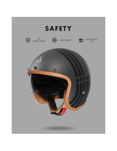 Casco TRIANGLE B206 3/4 Retro Gris Negro para Motocicleta
