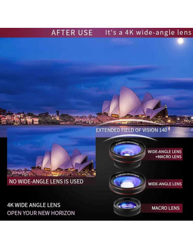 Kit de Lentes para Smartphone 4K HD - Gran Angular 0.45X y Macro 15X