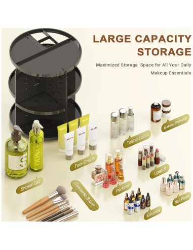 Organizador de Maquillaje Auxmir 9 Capas Giratorio Negro