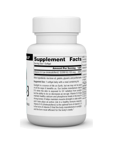 Vitamina D-3 5000 IU Source Naturals 100 Gelatinas Blandas