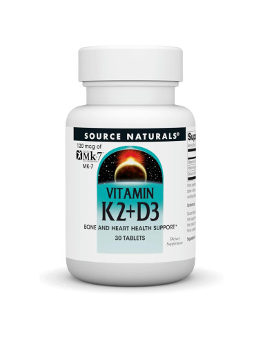 Vitamina K2 + D3 Source Naturals 30 Tabletas Salud Ósea y Cardiaca