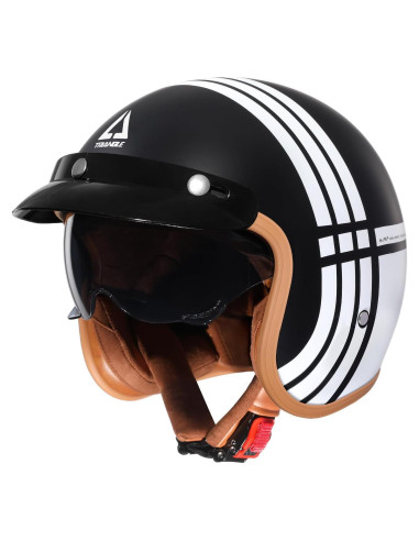 Casco TRIANGLE 3/4 Retro Negro Blanco para Motocicleta M