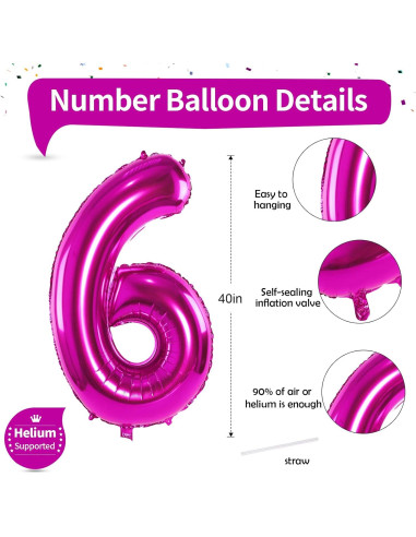 Globo de Número 6 Rosa Fucsia 101,6 cm para Fiesta