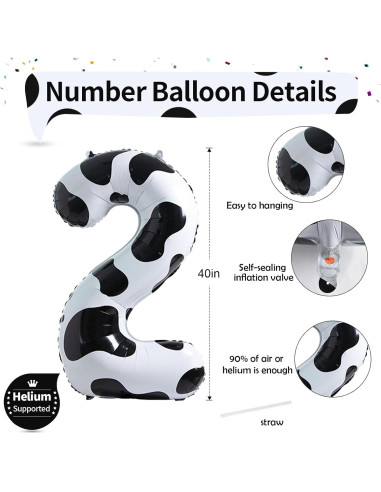 Globo Número 2 Gigante Estampado de Vaca 101,6 cm
