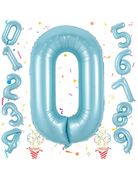 Globo Número 0 Azul Pastel 101,6 cm para Fiestas Globo Número 0 Azul Pastel 101,6 cm para Fiestas