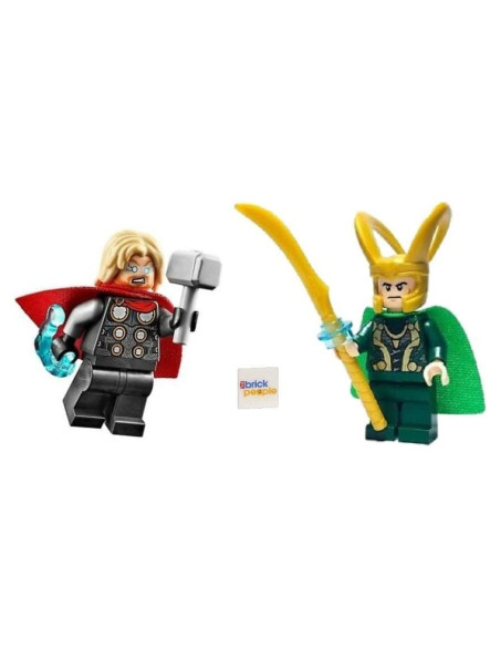 Minifiguras LEGO Thor y Loki con Mjolnir y Tesseract - 5 cm Minifiguras LEGO Thor y Loki con Mjolnir y Tesseract - 5 cm