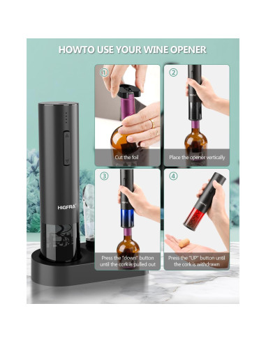 Juego de Abridor de Vino Eléctrico Higfra con Accesorios 4 en 1