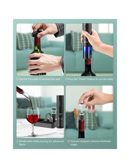 Juego de Abridor de Vino Eléctrico Higfra con Accesorios 4 en 1 Juego de Abridor de Vino Eléctrico Higfra con Accesorios 4 en 1