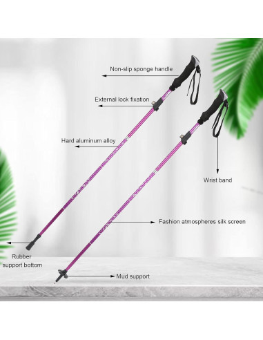 Bastón de Trekking Plegable Kuuleyn 110cm Aluminio Púrpura