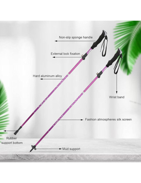 Bastón de Trekking Plegable Kuuleyn 110cm Aluminio Púrpura Bastón de Trekking Plegable Kuuleyn 110cm Aluminio Púrpura