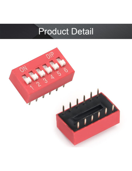 Interruptor DIP Fielect 10pcs 6 Posiciones 2.54mm Rojo Interruptor DIP Fielect 10pcs 6 Posiciones 2.54mm Rojo