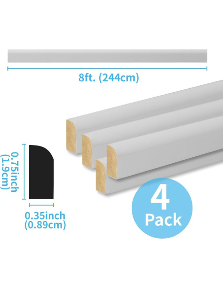 Moldura de Pared Art3d 4-Pack MDF 2.44 m Pintable Blanca Moldura de Pared Art3d 4-Pack MDF 2.44 m Pintable Blanca