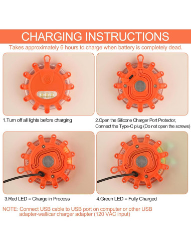 Luces de Emergencia LED VANCLE Recargables USB-C Naranja 2 Pzs