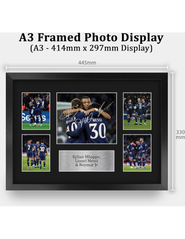 Exhibición Enmarcada Kylian Mbappe, Messi y Neymar PSG 40.64x30.48cm