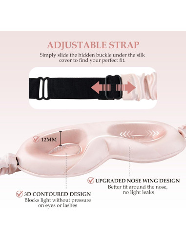Máscara de Sueño de Seda SGMSILK 100% Rosa 3D Ajustable