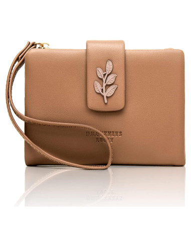 Cartera de muñeca bifold Prettyzys para mujeres - Café