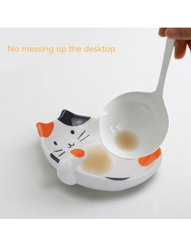 Soporte para cuchara de cerámica Wuhhaoafu diseño gato 11.4x10.7cm