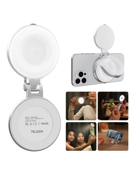 Luz de Selfie Magnética TELESIN C03 con Espejo y 360 Luz de Selfie Magnética TELESIN C03 con Espejo y 360