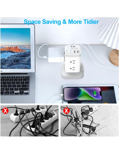 Torre de Protector de Sobretensión BEVA 8 Puertos AC y 4 USB-C