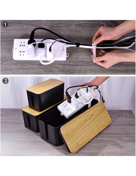 Set de 3 Cajas Organizadoras de Cables Tuwechen - Negro Madera Set de 3 Cajas Organizadoras de Cables Tuwechen - Negro Madera