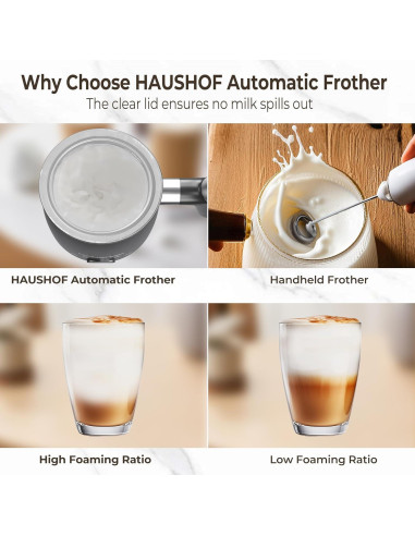 Espumador de Leche Eléctrico HAUSHOF 4 en 1 300 ml Negro