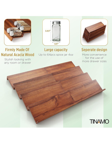 Organizador de Especias de Madera de Acacia Tinamo - 4 Niveles para 64 Frascos