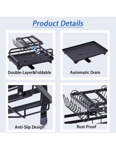 Escurridor de Platos Plegable Divtada 2 Niveles Antideslizante