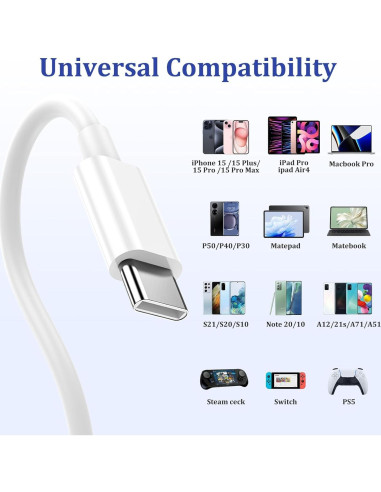 Cable USB C 3m ACTIRYING Carga Rápida 60W Paquete de 3