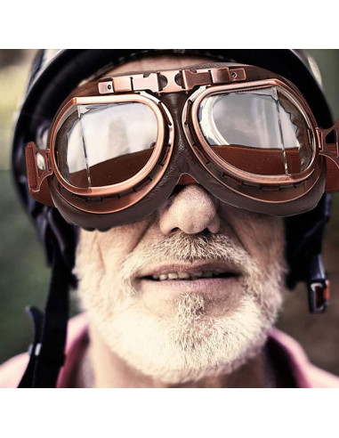 Gafas de Moto Vintage Peicees Cobre Lentes Plata