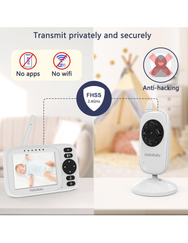 Monitor de Bebé HelloBaby HB2438 con Video y Audio 3.2"