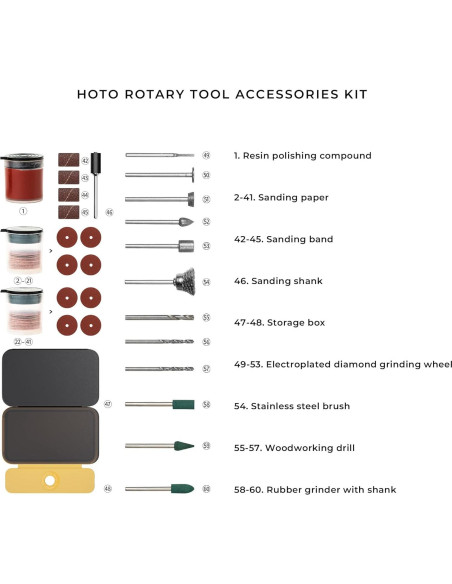 Kit de Accesorios HOTO para Herramienta Rotativa 60 Pcs Multiusos Kit de Accesorios HOTO para Herramienta Rotativa 60 Pcs Multiusos