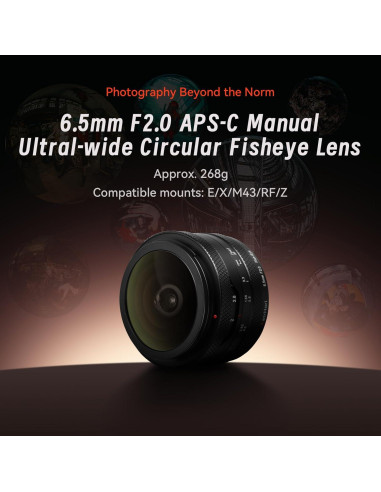 Lente Fisheye ASTRHORI 6.5mm F2.0 para Montura Fuji X