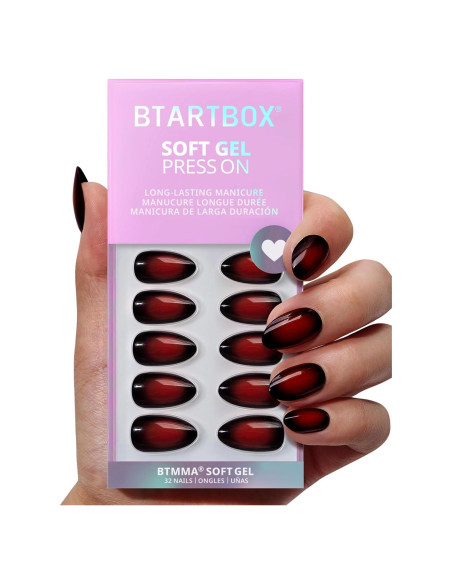 Uñas Postizas Cortas BTArtbox - Beso Vampírico, 32 Uñas Almendras Rojas y Negras Uñas Postizas Cortas BTArtbox - Beso Vampírico, 32 Uñas Almendras Rojas y Negras
