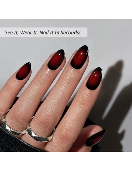Uñas Postizas Cortas BTArtbox - Beso Vampírico, 32 Uñas Almendras Rojas y Negras Uñas Postizas Cortas BTArtbox - Beso Vampírico, 32 Uñas Almendras Rojas y Negras