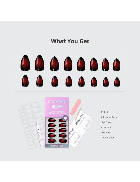 Uñas Postizas Cortas BTArtbox - Beso Vampírico, 32 Uñas Almendras Rojas y Negras Uñas Postizas Cortas BTArtbox - Beso Vampírico, 32 Uñas Almendras Rojas y Negras