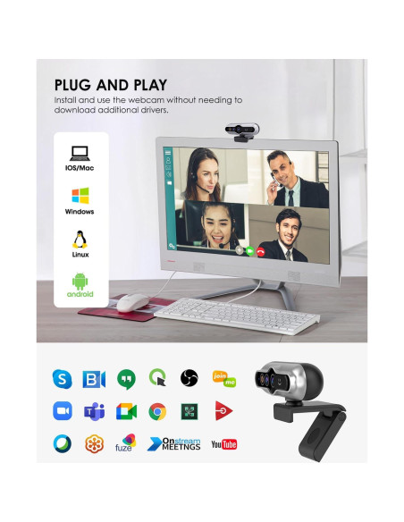 Cámara Web MOERTEK 2K HD con Windows Hello y Micrófono Cámara Web MOERTEK 2K HD con Windows Hello y Micrófono