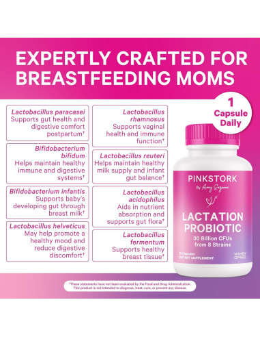 Probiotico de Lactancia Pink Stork - 30 Cápsulas Sin Sabor