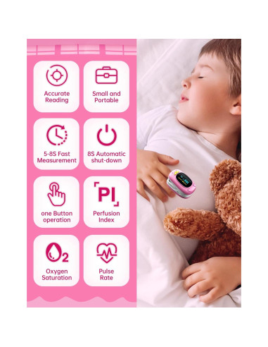 Oxímetro de Pulso Infantil HealthTree JKS50A Rosa, OLED